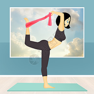 女孩做瑜伽姿势冥想身体健康女士运动女性反抗训练平衡插图背景图片