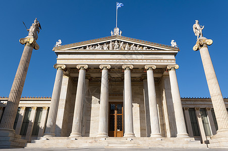雅典学院雕像蓝色科学柱廊大理石天空文化历史性学习旅游图片