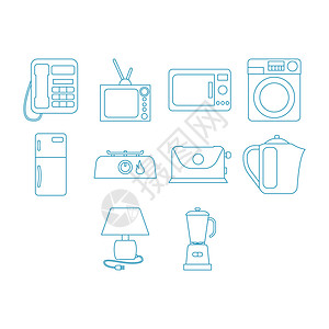 细线家电图标 se收藏搅拌机家用电器水缸微波电话冰箱火炉电视台灯图片