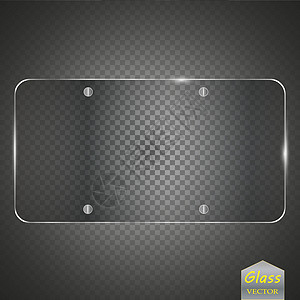 玻璃板套装 透明背景上的矢量玻璃横幅塑料艺术盘子光泽度反射网络控制板标签按钮正方形图片