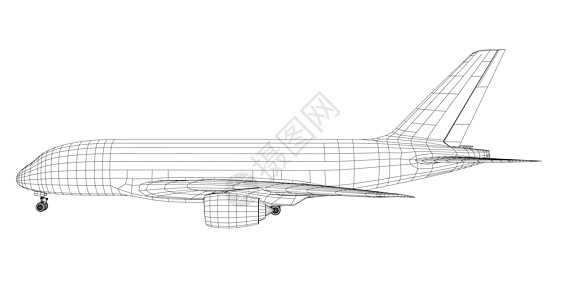 线框样式的飞机黑色假期喷射空气天空运输艺术商业绘画航空图片