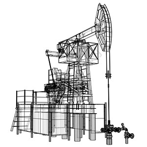 线框柱式油泵千斤顶黑色插画家燃料钻机草图生产石油钻头钻孔管道图片