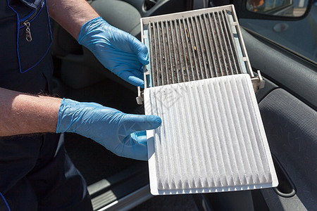 清洁和肮脏的小屋花粉汽车空气过滤器图片