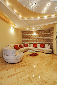 开放的客厅概念扶手椅地面房间桌子长椅建筑学奢华白色公寓金子图片