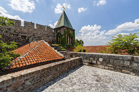 贝尔格莱德堡垒和带有花园的教堂全景首都蓝色景观纪念碑历史建筑色彩建筑学地标图片