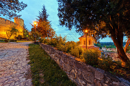 贝尔格莱德堡垒和Kalemegdan公园蓝色景观游客旅游城堡首都纪念碑石头色彩市中心图片