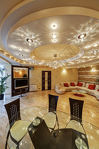 开放的客厅概念奢华地面材料金子长椅房间木头建筑学风格公寓图片