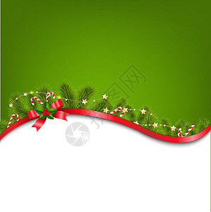 带红弓的红色 Xmas 背景丝带横幅卡片圣诞装饰框架叶子邀请函浆果青叶图片