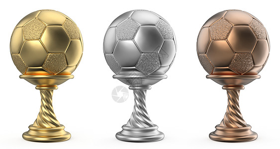 金银铜奖杯3游戏金属渲染足球白色比赛图表金子收藏杯子图片