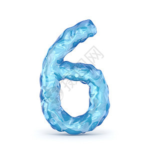 冰字体编号 6 SIX 3噪音渲染季节宝石天气水晶数字刨冰玻璃蓝色背景图片