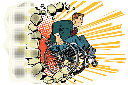 坐在轮椅上的商务人士 残疾和健康  Barrier-f图片