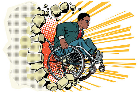 坐在轮椅上的非洲商务人士 残疾和健康 乙图片