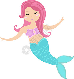 小美人鱼图标 平板风格 神秘的海洋公主 白底孤立 矢量插图图片