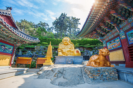 寺 韩国釜山游客旅行云台佛教徒吸引力寺庙海洋地标纪念碑石头图片