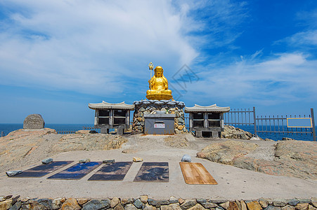 寺 韩国釜山建筑学云台文化悬崖寺庙吸引力旅行海洋地标石头图片