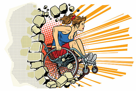 坐在轮椅上的高加索女运动员打墙壁图片