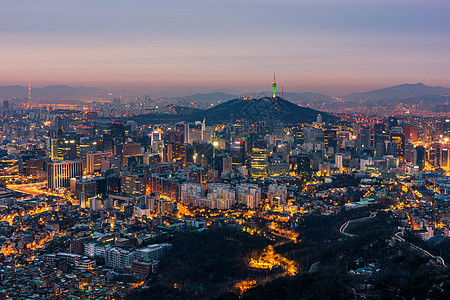 韩国首尔市天线天际商业场景城市地标建筑学办公室景观旅行日落图片