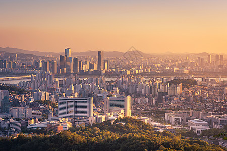 韩国首尔市天际日落办公室建筑学场景景观市中心建筑物风景旅行商业城市图片