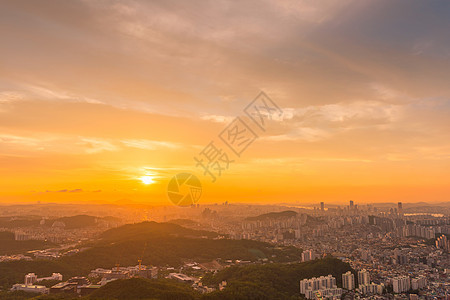 韩国首尔市天际日落城市市中心地标商业建筑学办公室场景风景旅行建筑物图片