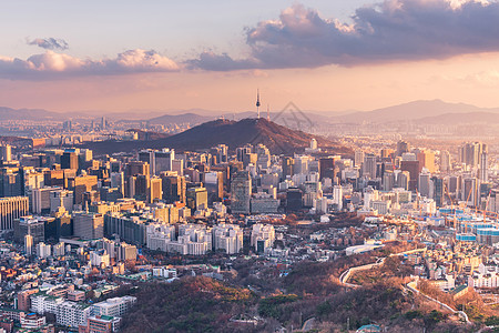 首尔市天线 韩国最佳景色商业天际建筑学办公室旅行建筑物地标城市日落景观图片