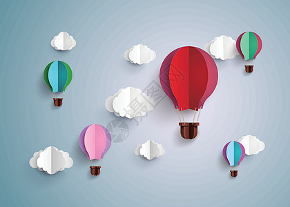 热空气气球和云飞艇创造力飞行折叠折纸卡片空气框架天空航程图片