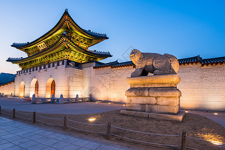 韩国 南韩首尔京边的庆博金刚宫殿历史皇家游客建筑绿色建筑学吸引力地标城市旅行图片