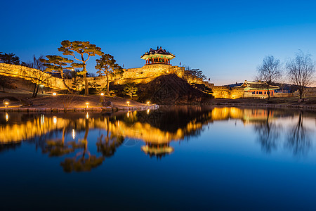 韩国 华永堡 苏南朝鲜传统建筑馆日落堡垒旅行遗产世界历史历史性地标城市天空图片