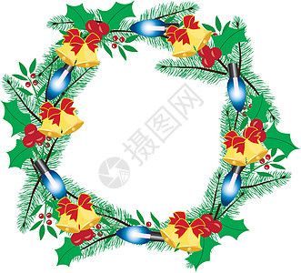 矢量圣诞 wreat花圈邀请函框架叶子圆圈绘画庆典季节蓝色边界图片