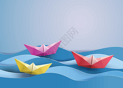 纸帆船巡航海洋运输纸艺海浪脂肪旅游游艇天空漂浮图片
