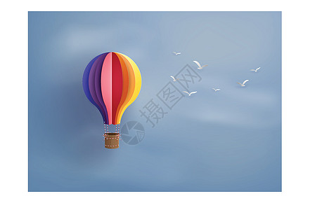 热空气气球和云飞行卡片空气折叠框架工艺折纸创造力飞艇航程图片