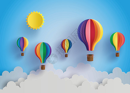热气球和云彩多彩天空框架剪纸折纸卡片航程折叠飞行创造力空气图片
