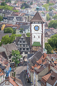 德国弗赖堡Schwabentor森林地标建筑学建筑鸟瞰图城市游客历史黑色图片