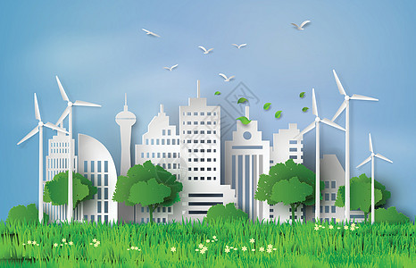 生态概念剪纸家庭活力风车回收环境城市纸艺行星建筑力量图片