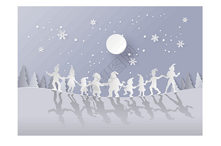 圣诞快乐和新年快乐的插图雪花艺术团体家庭乐趣派对流光舞蹈图片