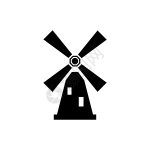 带阴影的风车或磨线图标 插画建筑学粮食国家蓝色农业力量标识村庄活力螺旋桨图片