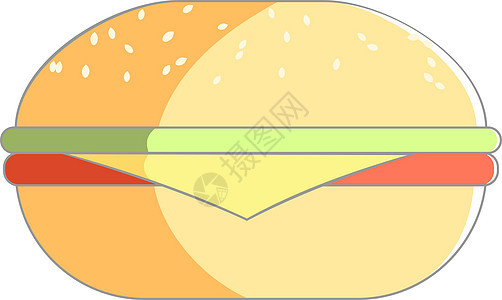 平面隔离美食汉堡插图 食品芝士汉堡或鸡肉汉堡图标 从白色背景中分离出来的彩色汉堡包烧烤木头美味油炸餐厅小吃土豆午餐薯条桌子图片