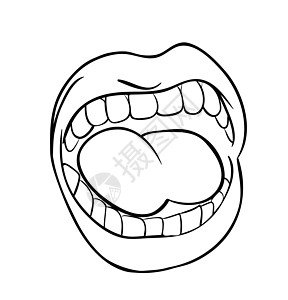 用牙齿和舌头呼喊的嘴唇卡通轮廓矢量 symb图片