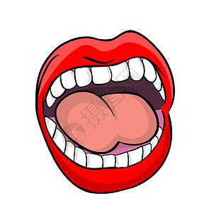 用牙齿和舌头用牙印和卡通漫画矢量符号表示的呼喊嘴唇d卡通片插图绘画解剖学卡片情感唱歌牙医讲话嗓音图片