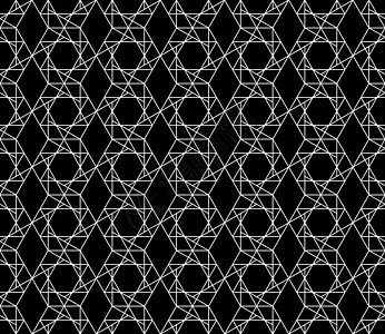 具有可编辑笔划权重的矢量无缝几何图案白色黑色三角形墙纸对角线菱形风格六边形多边形条纹图片