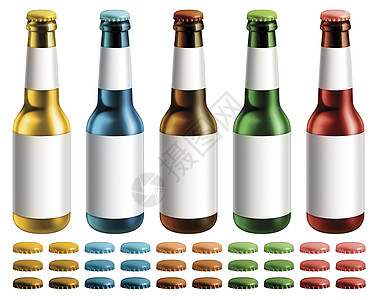啤酒瓶装白标签玻璃瓶瓶盖插图酒精空白茶点瓶子饮料图片
