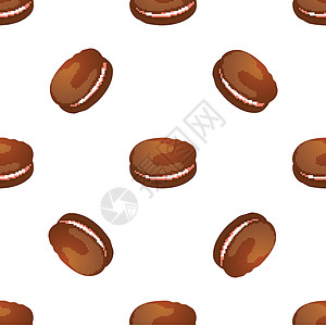 白色巧克力蛋白杏仁饼干的无缝图案 韦克托圆形墙纸白色棕色食物奶油状插图甜点巧克力饼干图片