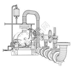 有线框架工业泵发电机植物力量发动机管道气体引擎蓝色配件压力图片