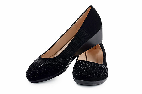女性的黑皮鞋在白色上被孤立黑色店铺凉鞋女孩皮革工作室衣服鞋类女士脚跟图片