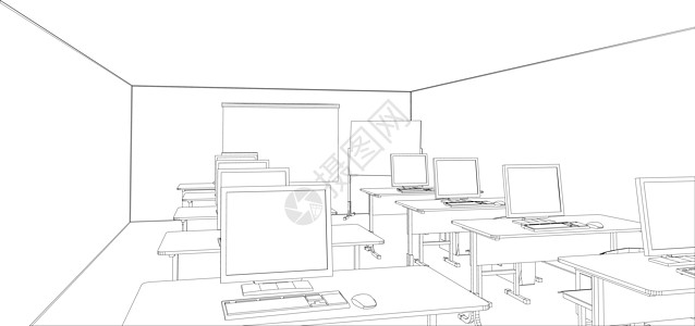 带桌子和电脑的电脑课椅子办公室知识艺术课堂大学技术房间班级教育图片