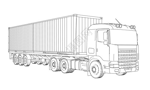由集装箱卡车后勤货物贸易草稿船运出口贮存运输技术绘画商业图片