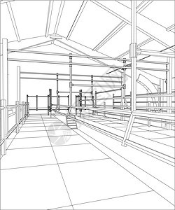 室内工业建筑的建造 3d项追踪图示蓝色景观原理图中心框架街道办公室项目印刷商业图片