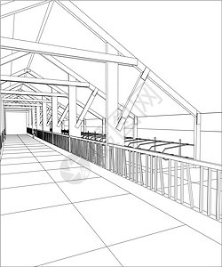 室内抽象工业建筑施工 追踪图 3公司蓝图金属建造工程中心市中心印刷房子插图图片