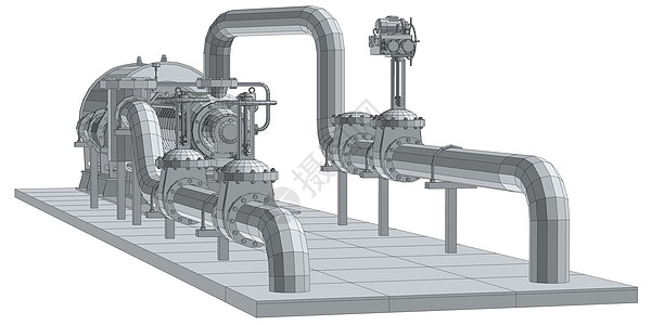 工业设备泵 线框  EPS10 格式  3 的矢量渲染植物发电机活力气体资源插图工程配件压力管子图片