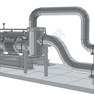工业设备泵 线框  EPS10 格式  3 的矢量渲染黑色技术发电机工厂资源引擎设施金属植物软管图片