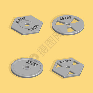 3D 矢量图中杠铃的配重板肌肉训练盘子插图健身房力量举重触须建筑运动员图片